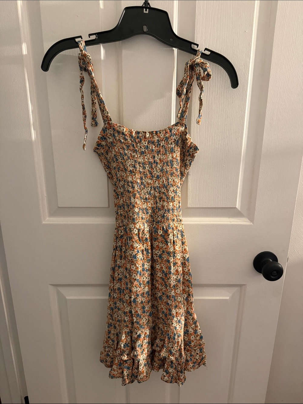 Altar'd State Yellow Floral Tie-Shoulder Smocked Mini Dress